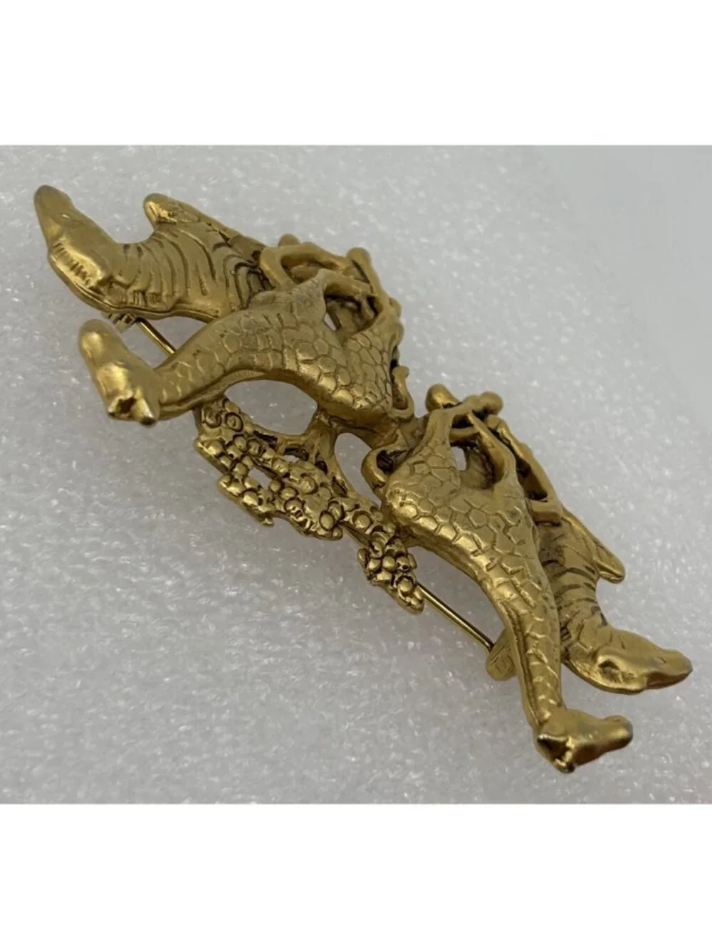 Vintage AJC Safari Stampede Brooch Pin 1970s or 80s Gold Tone Dimensional Signed
